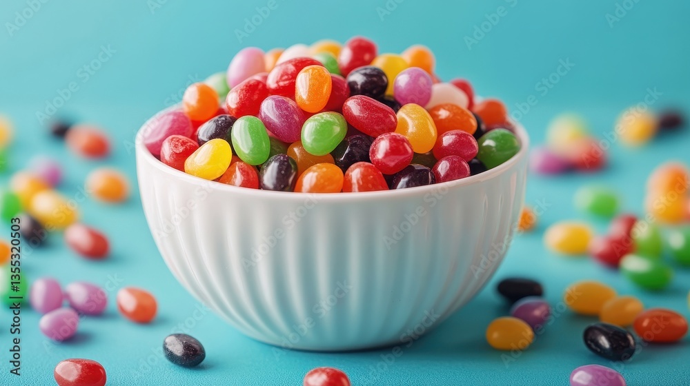 Vibrant Bowl of Colorful Jelly Beans on Bright Background Perfect for Celebrations, Parties, and Sweet Treats, Inviting and Fun Candy Display for All Ages Vibrant Bowl of Colorful Jelly Beans on Bright Background Perfect for Celebrations, Parties, and Sweet Treats, Inviting and Fun Candy Display for All Ages