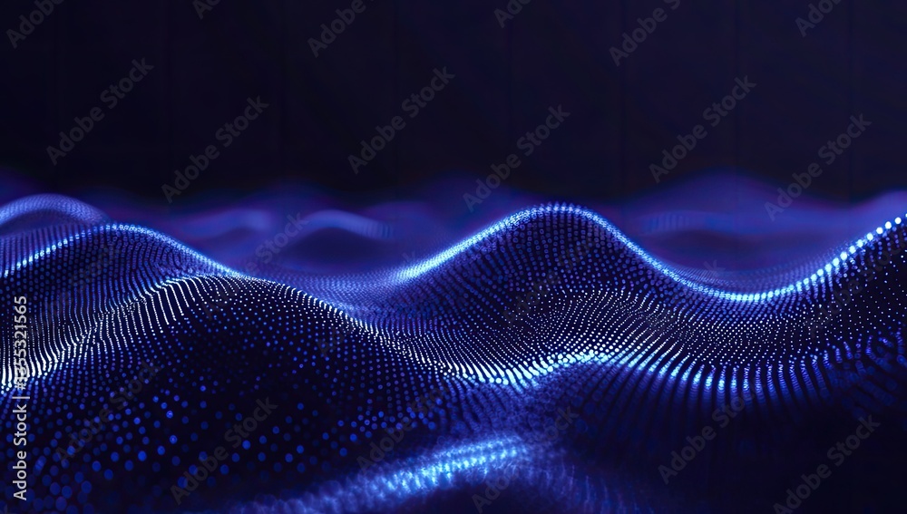 Abstract digital landscape of undulating, glowing particles Abstract digital landscape of undulating, glowing particles