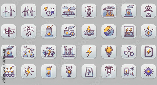 Energy, electricity, power icons