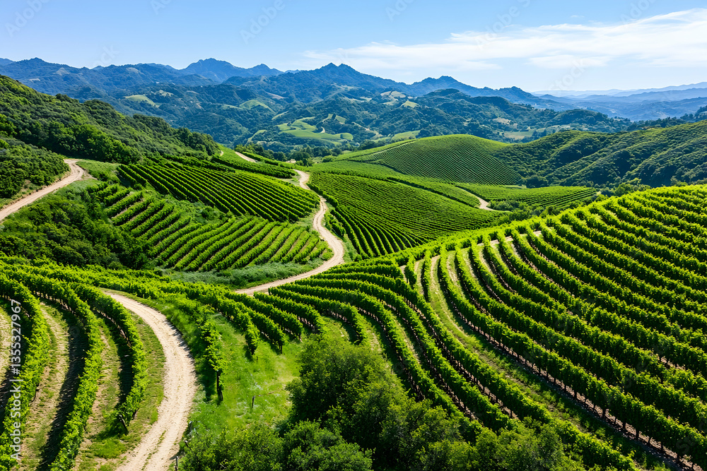 Naklejka premium Vineyard Hills Scenic Aerial View