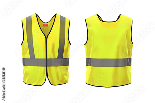 Bright Yellow Safety Vest with Reflective Stripes, PNG