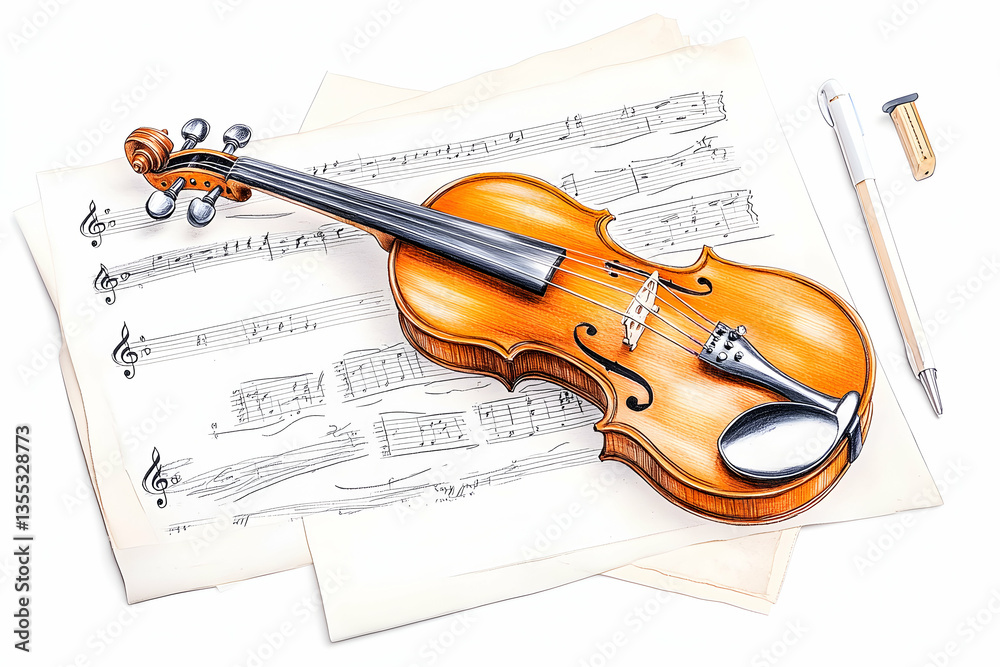 Fototapeta premium Violin on Music Sheets
