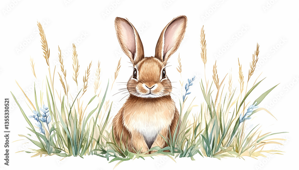 Fototapeta premium Watercolor Rabbit in Field