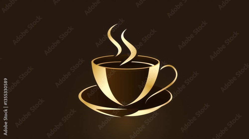 Obraz premium Golden Coffee Cup with Steam Elegant Design for Luxury and Warmth