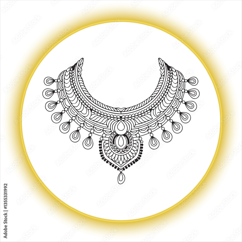 Ornate Traditional Necklace Vector Design,Elegant Black and White Jewelry Illustration,Decorative Ethnic Necklace Art,Luxury Tribal Necklace Vector Ornate Traditional Necklace Vector Design,Elegant Black and White Jewelry Illustration,Decorative Ethnic Necklace Art,Luxury Tribal Necklace Vector