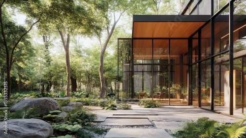 Modern Glass House Nestled in Lush Forest Retreat.