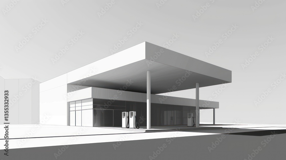 Modern Electric Vehicle Charging Station with Sleek Design and Minimalist Architecture Modern Electric Vehicle Charging Station with Sleek Design and Minimalist Architecture