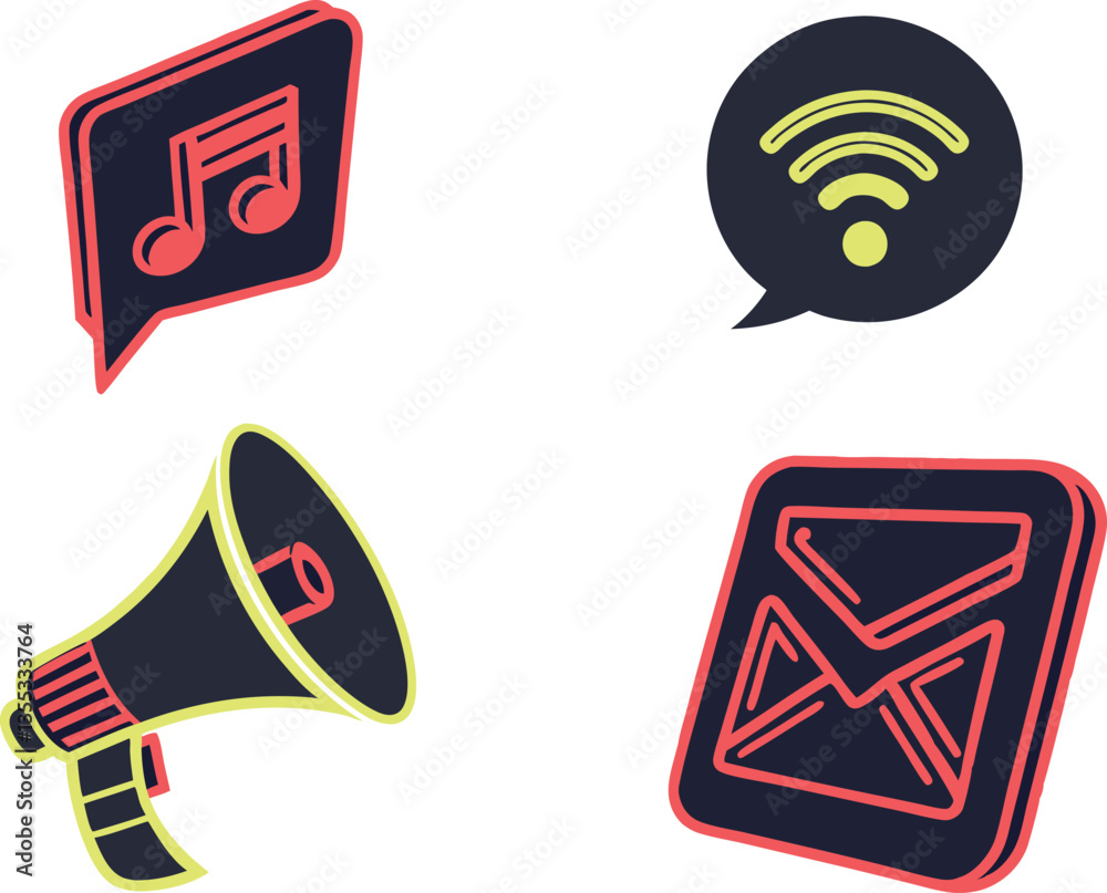 RSS feed and wireless network icon set for web and communication design