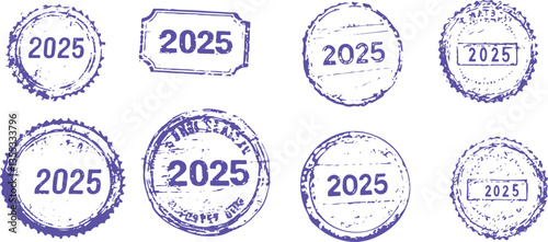 set of grunge 2025 round stamps