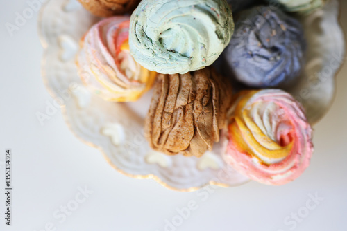 Wallpaper Mural Colorfull Russian marshmallow dessert zephyr. Meringue dessert on a white plate, copy space Torontodigital.ca