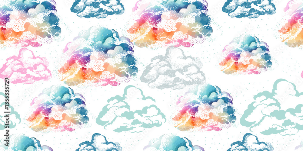 Fototapeta premium Clouds seamless background. hand drawn. Not AI, Vector illustration
