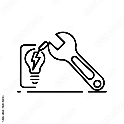 Wrench and lightbulb icon on a transparent background