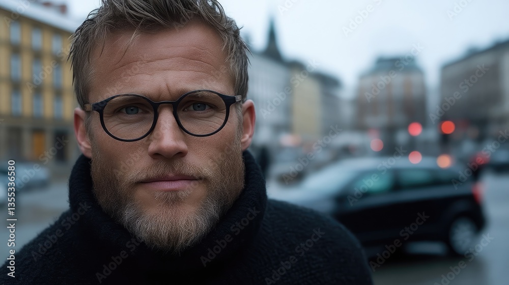 Man in eyeglasses, urban setting Man in eyeglasses, urban setting