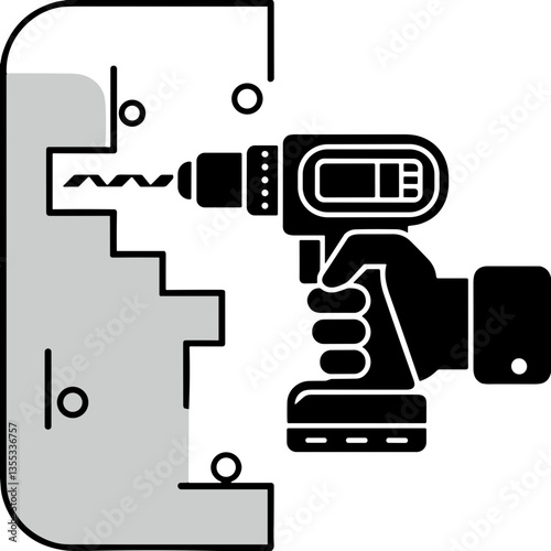 Icon of a hand holding a drill on a transparent background