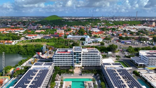 Luxurious Hotel at Mangrove Beach aerial view at Otrobanda, city of Willemstad, Curacao. 