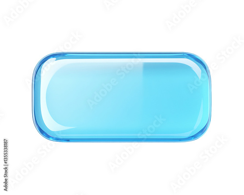 Glossy Light Blue Rectangular Glass Button, PNG