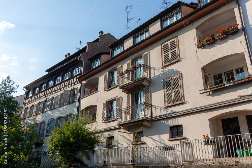 Naklejka premium The charming half-timbered houses in Strasbourg, showcasing the distinctive architecture of the Petite France district