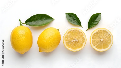 Wallpaper Mural Fresh lemons and lemon halves with leaves isolated on white background Torontodigital.ca