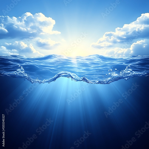 Ocean Sunrise with Underwater Scene.