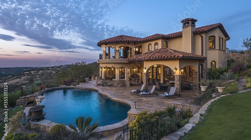 Luxury Hilltop Villa with Infinity Pool at Sunset.
