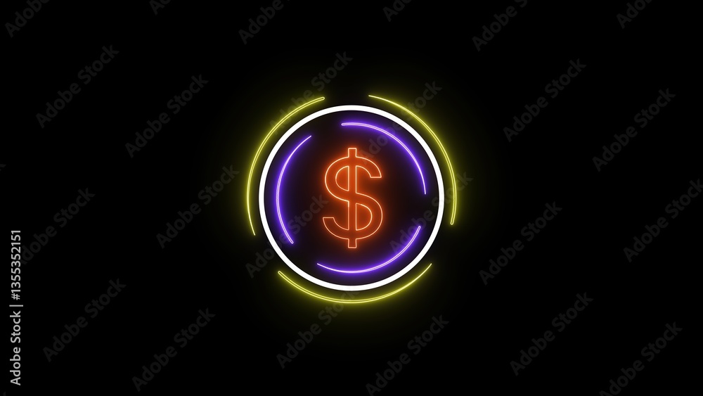 Naklejka premium Neon Dollar Sign in Circular Design