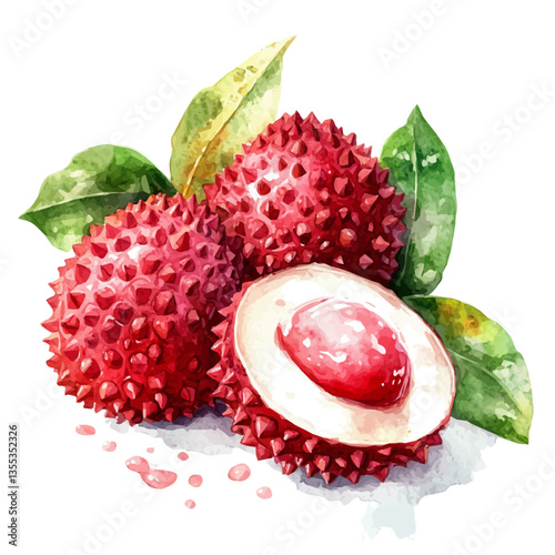 watercolor of Lychee Slice, isolated on a white background.