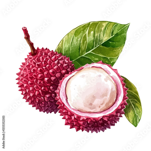 watercolor vector of Lychee Slice, isolated on a white background.
