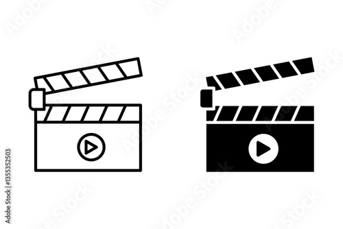 Set of film clapper vector icons. Movie or cinema clapperboard. Film production, on white background