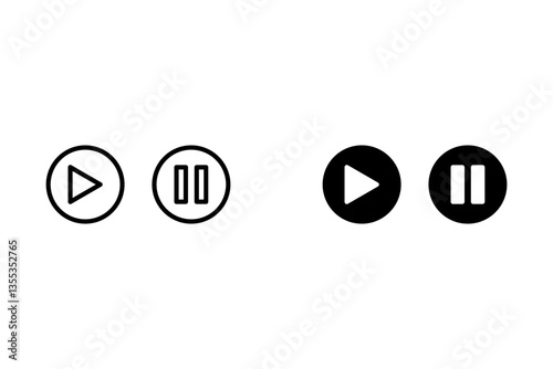 Play and pause buttons - vector icon illustration design.Video Audio Player. Player Button set icon symbol – vector. Play and pause vector button black icons isolated on white background
