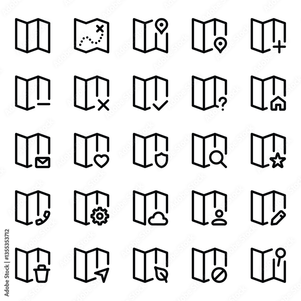 Outline icons set for Map, navigation, gps. Outline icons set for Map, navigation, gps.