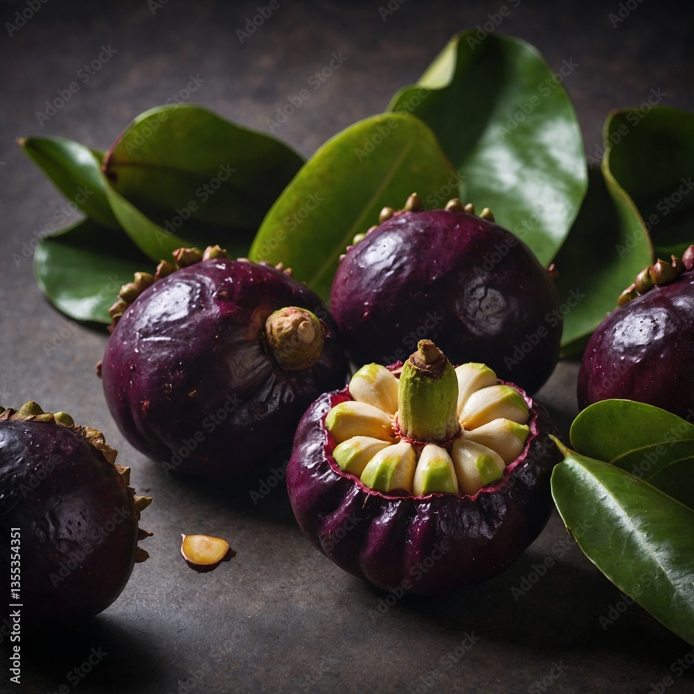 Fototapeta premium ripe plums with leaves