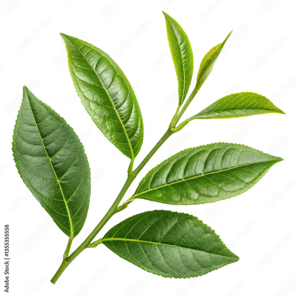 Fototapeta premium Fresh Green Tea Leaves Isolated on White Background
