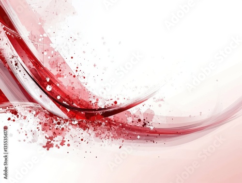 Abstract red lines and paint splatter on a white background