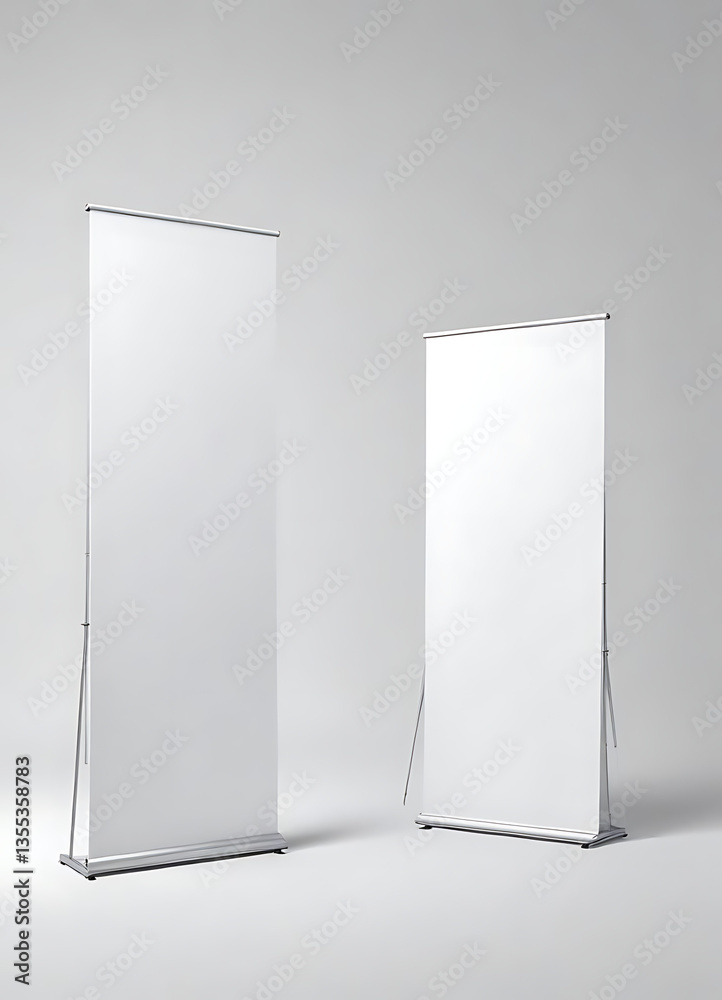 White roll-up banners and plant display White roll-up banners and plant display
