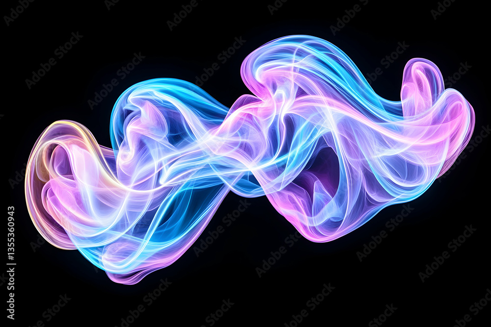 Abstract colorful smoke swirls on black background, design element