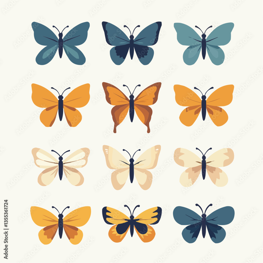 Obraz premium Schmetterlings-Set: Farbige Illustrationen