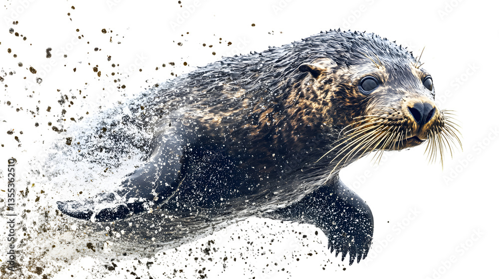 Fototapeta premium Sea Lion Emerging from Water Splashing Wildlife Photography