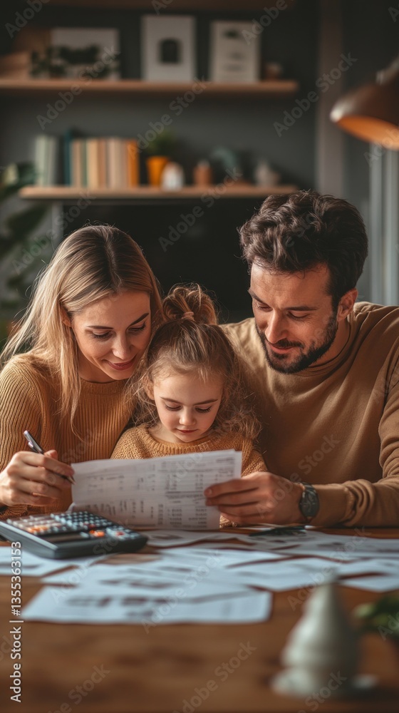 Fototapeta premium Family reviewing documents at home