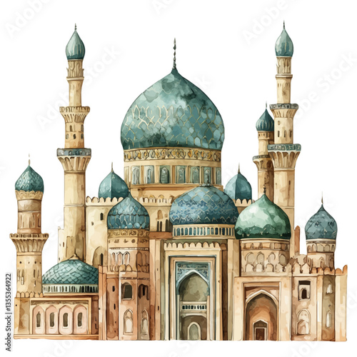 Mamluk Sultanate, watercolor illustration, isolated on a white background.