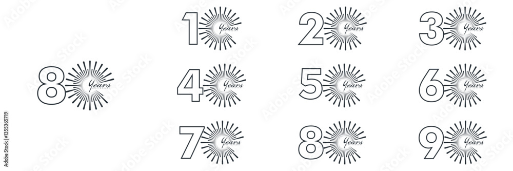 Fototapeta premium collection numbers Anniversary logo set icon vector design, black and white background