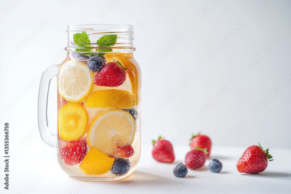 Infused water in mason jar with fruits for healthy hydration Infused water in mason jar with fruits for healthy hydration