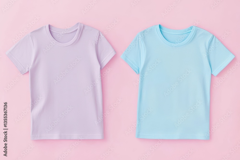 Soft pastel cotton t-shirts displayed in front and back views Soft pastel cotton t-shirts displayed in front and back views