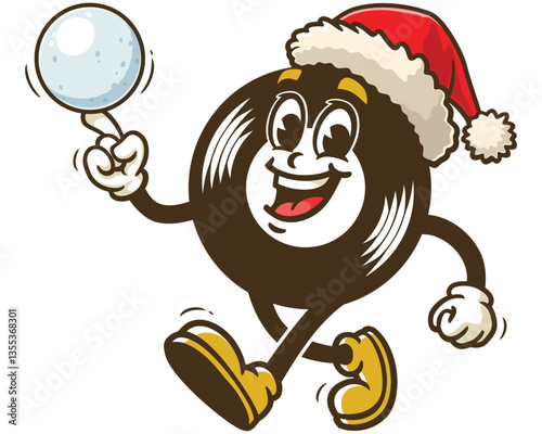 Cartoon character Vinyl record playing snowball and wearing Christmas hat