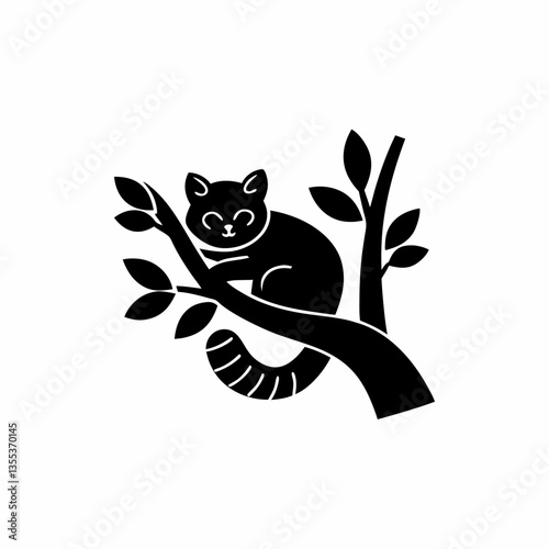creative details Cat Resting on a Tree Branch Icon vector illustration