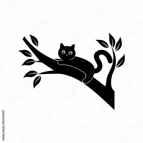 creative details Cat Resting on a Tree Branch Icon vector illustration