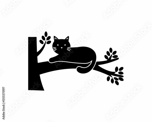 creative details Cat Resting on a Tree Branch Icon vector illustration