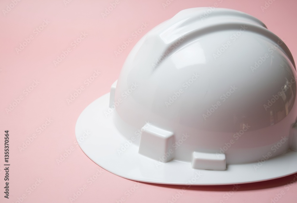 Fototapeta premium A white hard hat placed on a soft pink background for construction themes