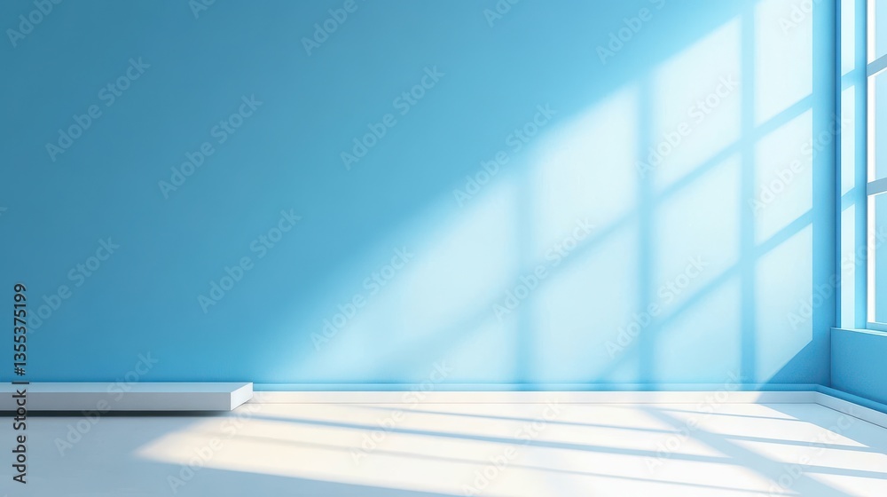 Fototapeta premium Sunlit Blue Room Minimalist Interior Design.