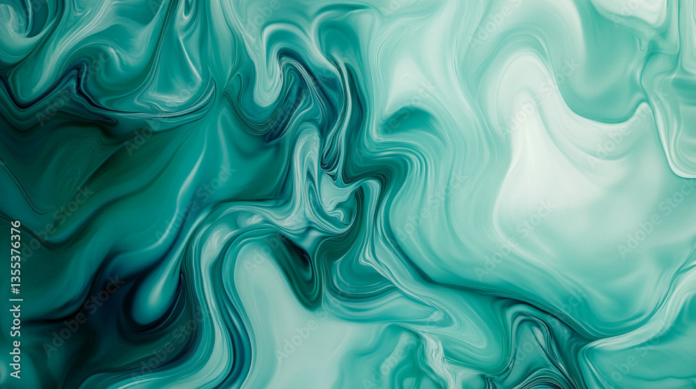 Obraz premium Abstract teal swirl background in fluid art style 