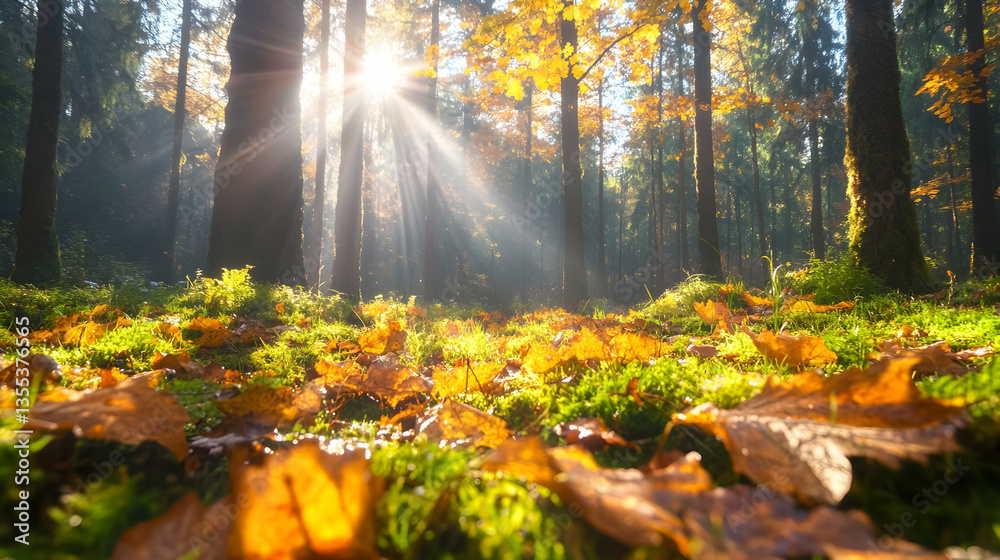 Obraz premium Autumn Sunlight Forest Floor